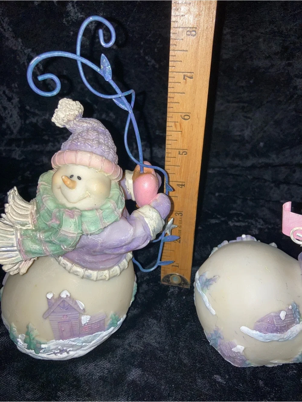 Home Interiors Pastel Purple & Cream Snowman Pair Holiday Figurines